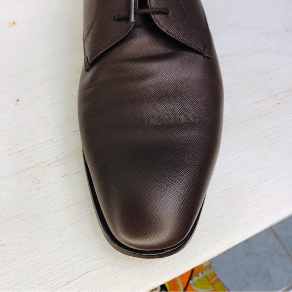Prada Saffiano Mens Derby Oxford Luxury Leather Brown Lace Ups Size 9.5 - Picture 15 of 15